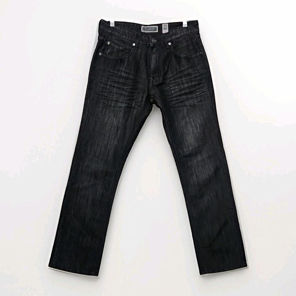 VINTAGE INC International Concepts Men's Black Dark Wash Denim Slim Straight